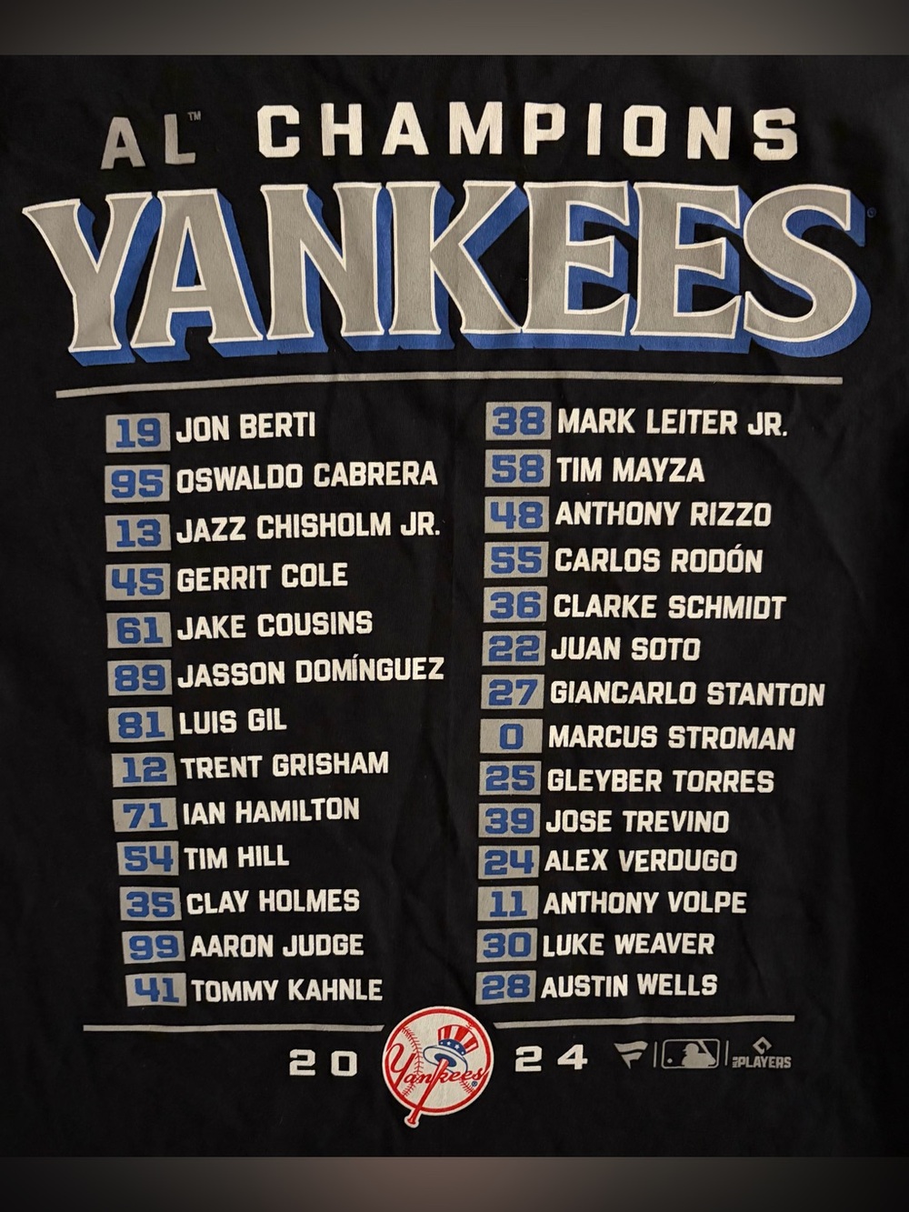 Fanatics NY New York Yankees 2024 Champions Roster Baseball T-Shirt Men’s Sz: S - Picture 4 of 5
